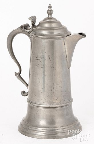 THREE-QUART LIDDED PEWTER FLAGON,