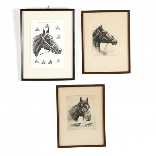 THREE RACEHORSE PORTRAIT PRINTS