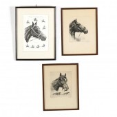 THREE RACEHORSE PORTRAIT PRINT