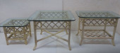 THREE RATTAN GLASS TOPPED TABL