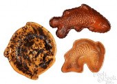 THREE REDWARE FISH MOLDS, 19TH