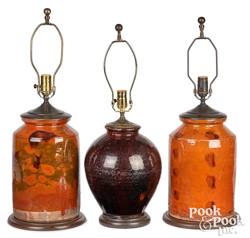 THREE REDWARE JARS, 19TH C.Three