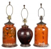THREE REDWARE JARS, 19TH C.Thr