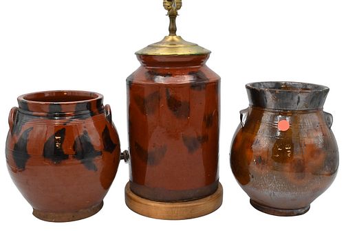 THREE REDWARE JARSThree Redware