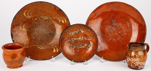 THREE REDWARE PLATES, 19TH