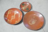 THREE REDWARE SLIP DECORATED P