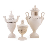 THREE RETICULATED CREAMWARE UR