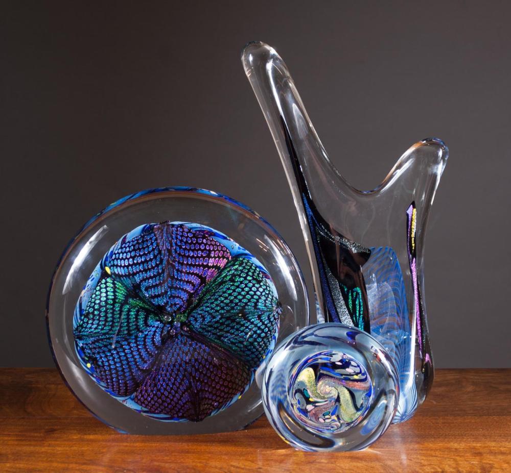THREE ROLLIN KARG ART GLASS
