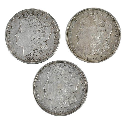 THREE ROLLS 1921 SILVER MORGAN