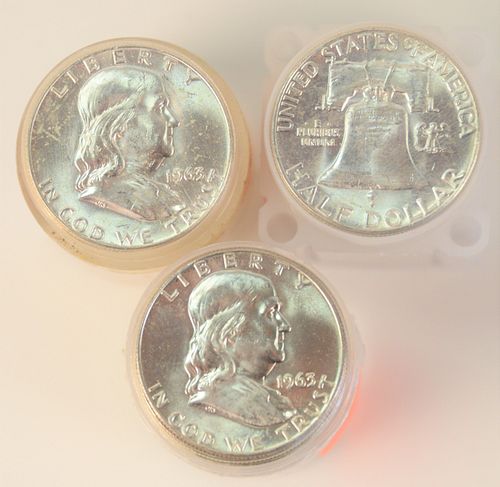 THREE ROLLS OF FRANKLIN SILVER HALF
