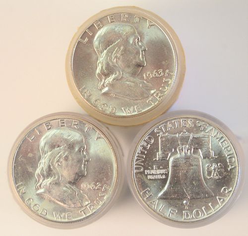 THREE ROLLS OF FRANKLIN SILVER HALF