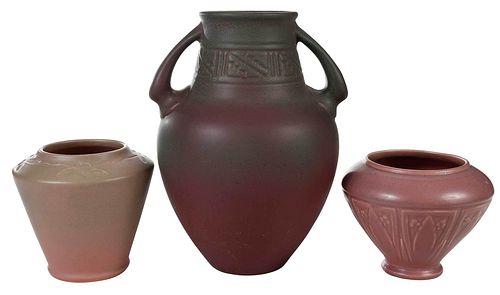THREE ROOKWOOD PINK GLAZED ART