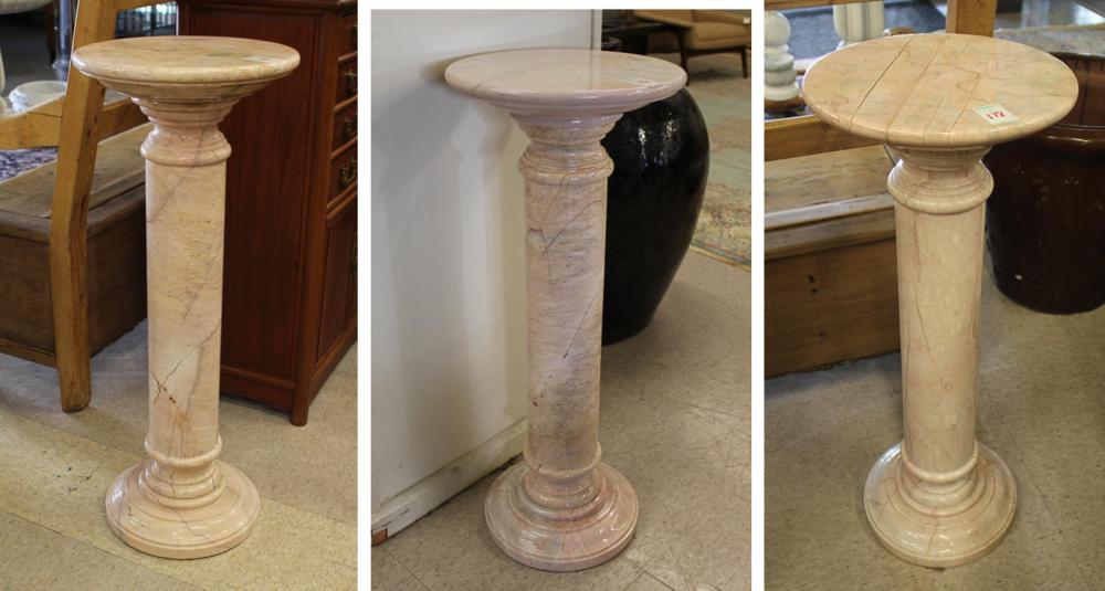 THREE ROSA MARBLE PEDESTALSTHREE