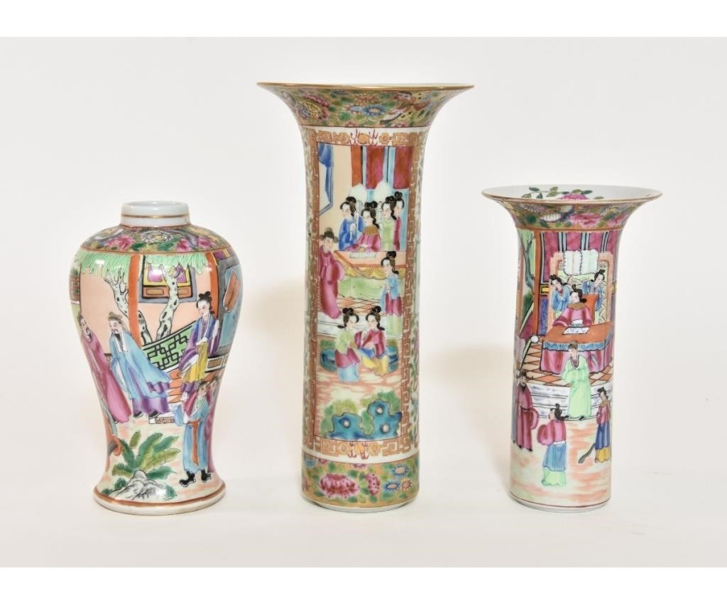 Three Rose Medallion vases, the