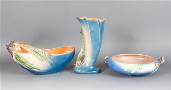 Three Roseville art pottery vases