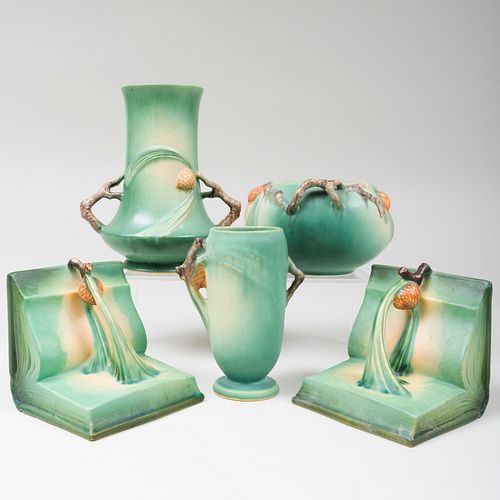 THREE ROSEVILLE POTTERY GLAZED