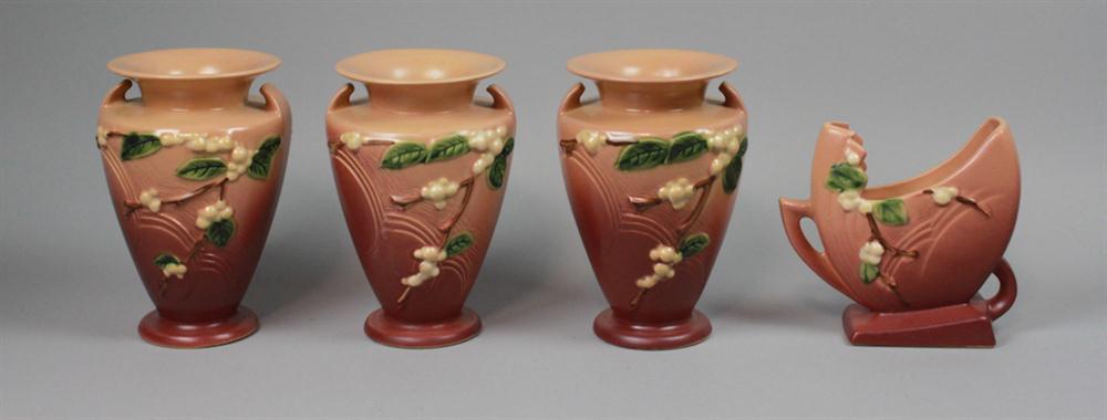 THREE ROSEVILLE POTTERY PINK
