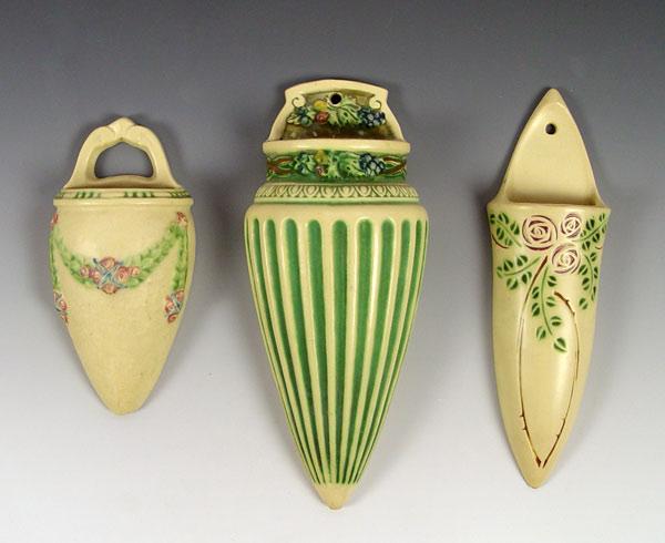 THREE ROSEVILLE POTTERY WALL