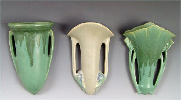 THREE ROSEVILLE POTTERY WALL