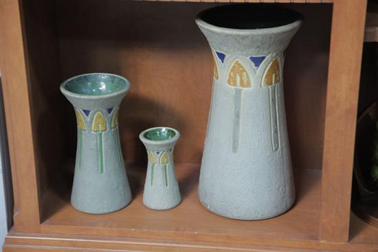 THREE ROSEVILLE VASES. All Mostique