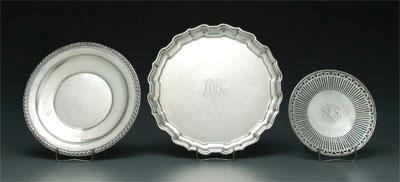 Three round sterling trays: one