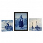 THREE ROYAL DELFT TILES Blue a