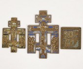 Three Russian brass icons with