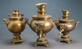 THREE RUSSIAN BRASS SAMOVARS (