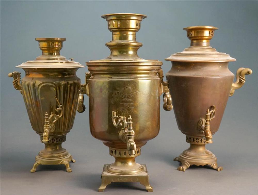 THREE RUSSIAN BRASS SAMOVARS