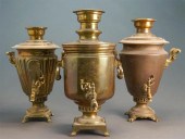 THREE RUSSIAN BRASS SAMOVARS (