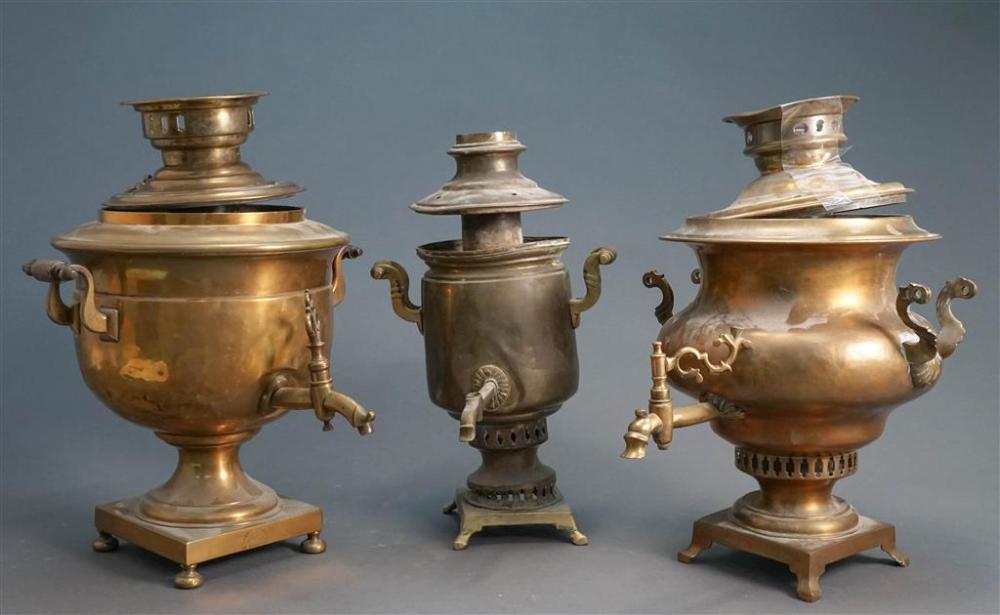 THREE RUSSIAN BRASS SAMOVARS