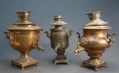 THREE RUSSIAN BRASS SAMOVARS (