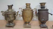 THREE RUSSIAN BRASS SAMOVARS (
