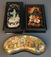 THREE RUSSIAN DECORATED LACQUE
