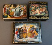 THREE RUSSIAN DECORATED LACQUE