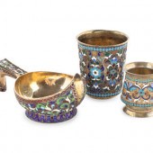 Three Russian Enameled Silver