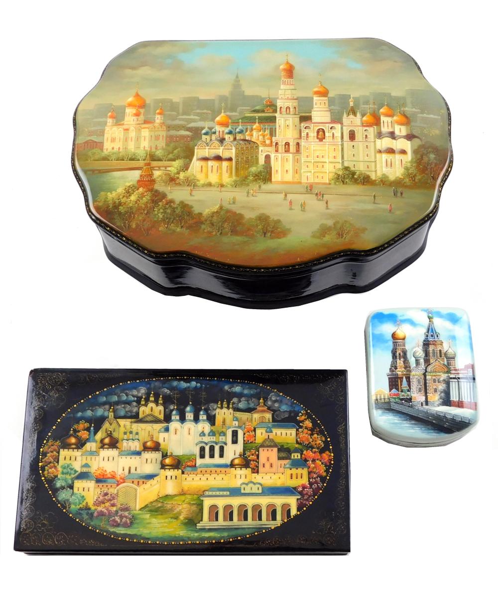 THREE RUSSIAN HAND-PAINTED