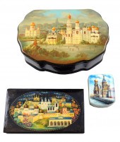 THREE RUSSIAN HAND-PAINTED LAC