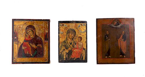 THREE RUSSIAN ICONS: MOTHER OF GOD;