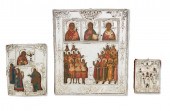 THREE RUSSIAN ICONS WITH SILVE