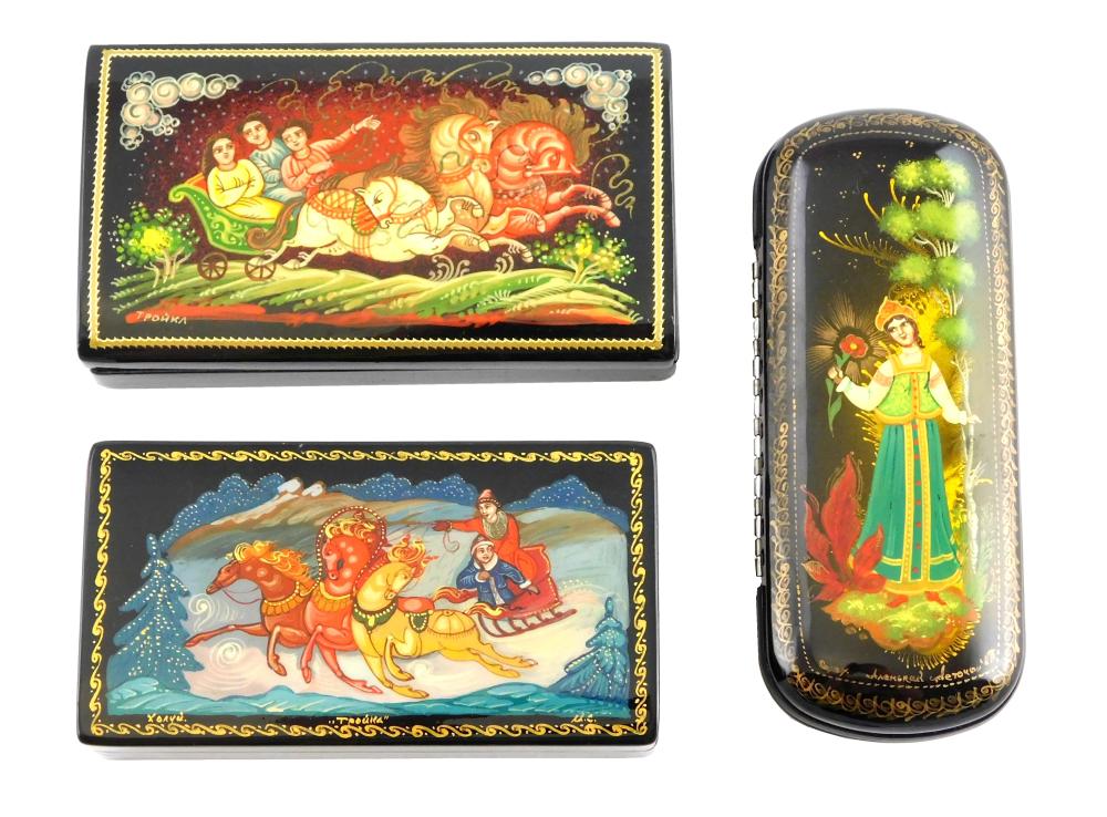 THREE RUSSIAN LACQUER BOXES, 20TH