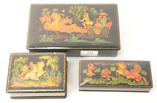 THREE RUSSIAN LACQUER BOXES, HAVING