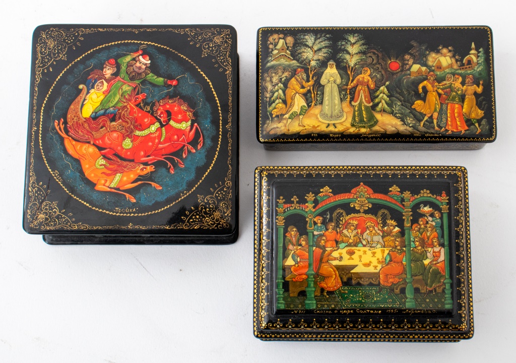THREE RUSSIAN LACQUER BOXES,