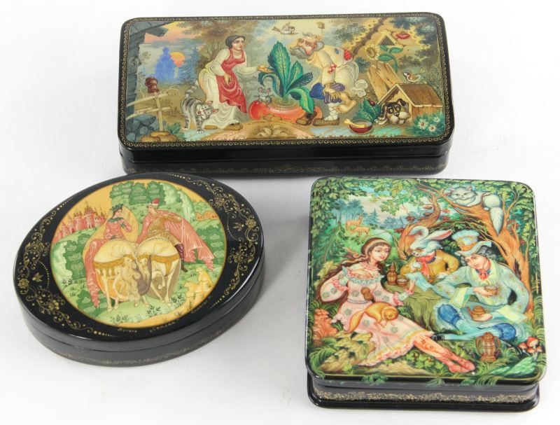 Three Russian Lacquered Boxesthe