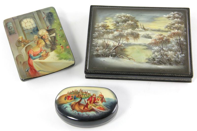 Three Russian Lacquered Boxesthe