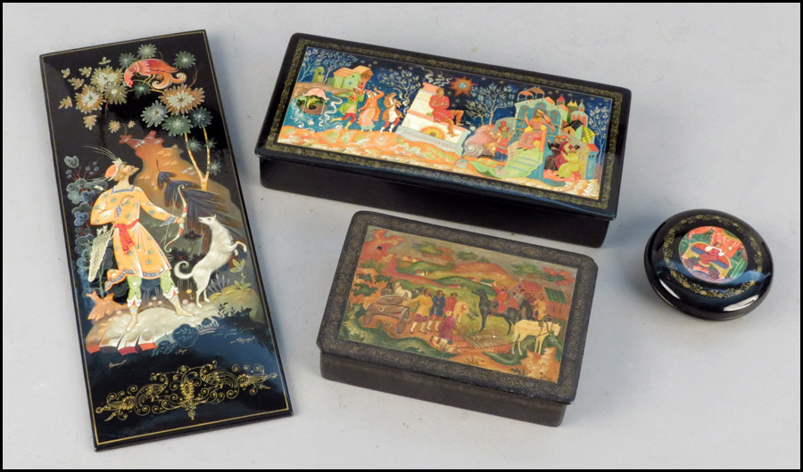 THREE RUSSIAN LAQUERED BOXES.