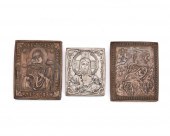 THREE RUSSIAN SILVER ICONSThre