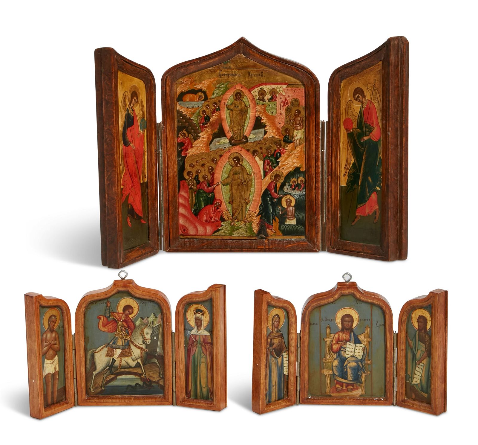 THREE RUSSIAN TRIPTYCH ICONS,