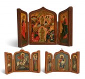 THREE RUSSIAN TRIPTYCH ICONS,