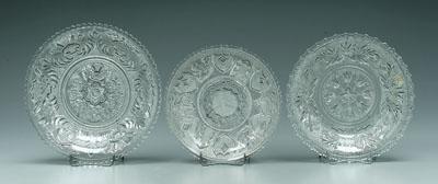 Three Sandwich glass dishes: one